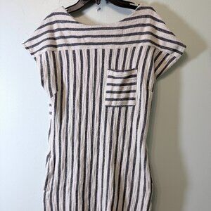 Olive and Oak Cotton Blend Striped Dress Women's Small Pockets Full Zip